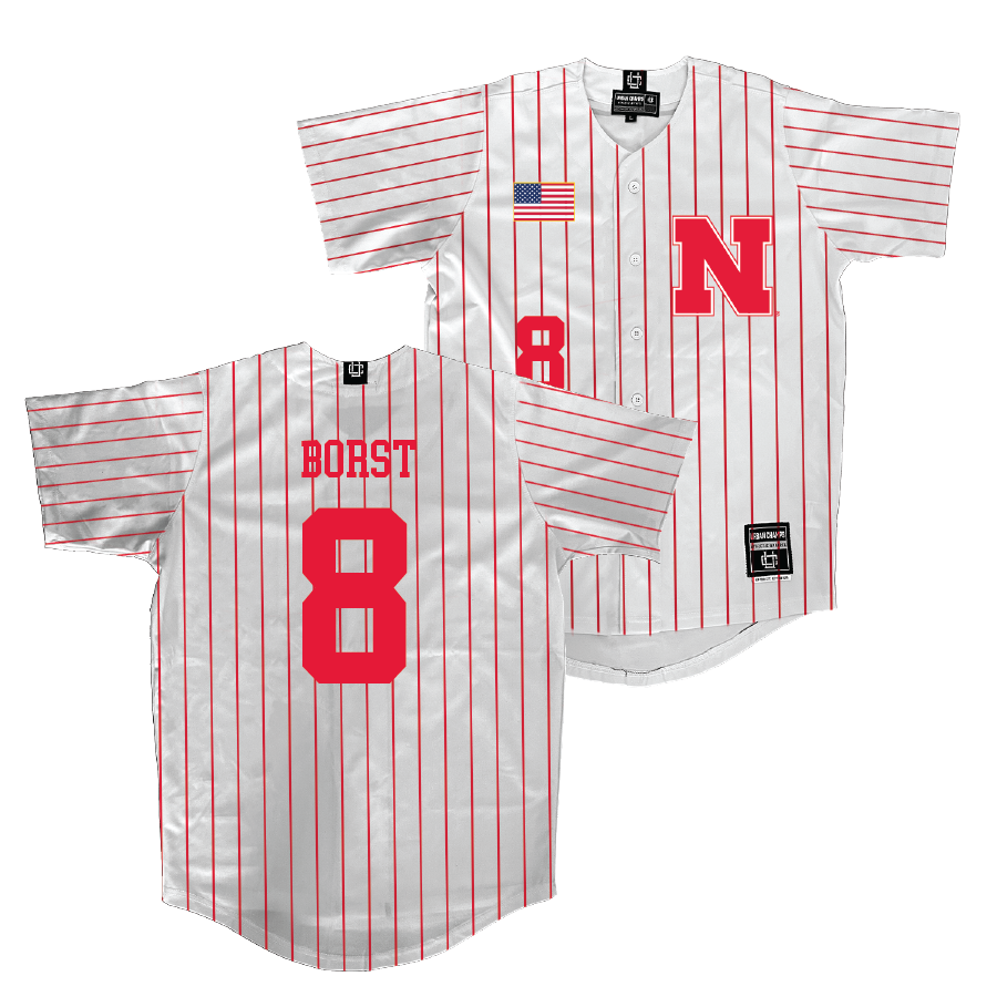 Nebraska Baseball White Jersey - Evan Borst | #8
