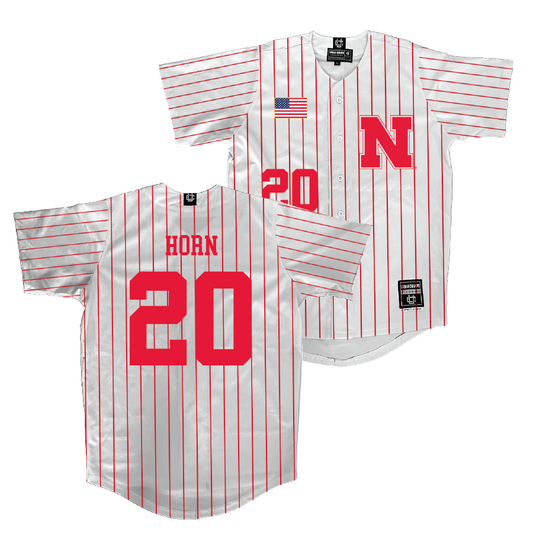 Nebraska Baseball White Jersey - Tyner Horn | #20