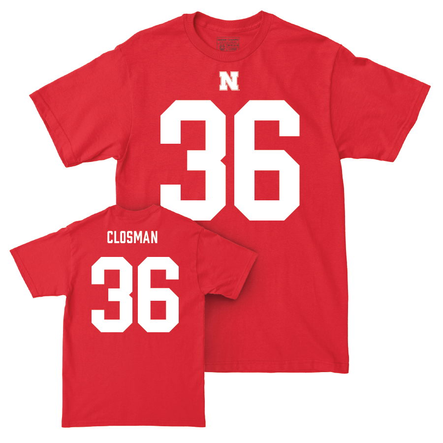 Nebraska Football Red Shirsey Tee - Blake Closman | #36 Youth Small