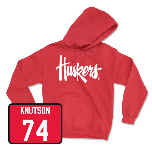 Red Football Huskers Hoodie 11 Youth Small / Brock Knutson | #74