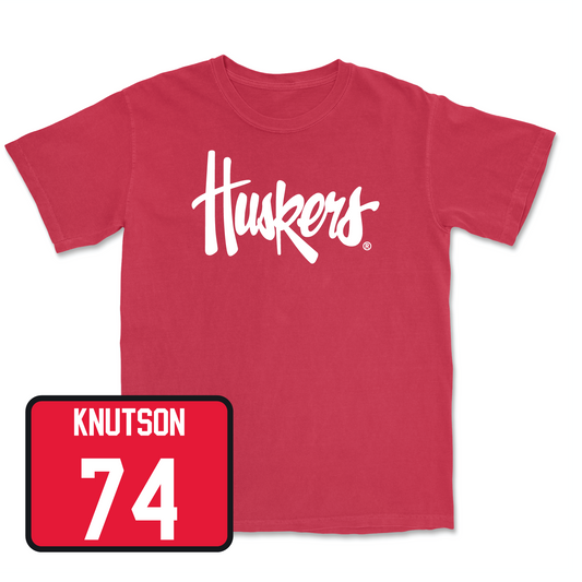 Red Football Huskers Tee Youth Small / Brock Knutson | #74