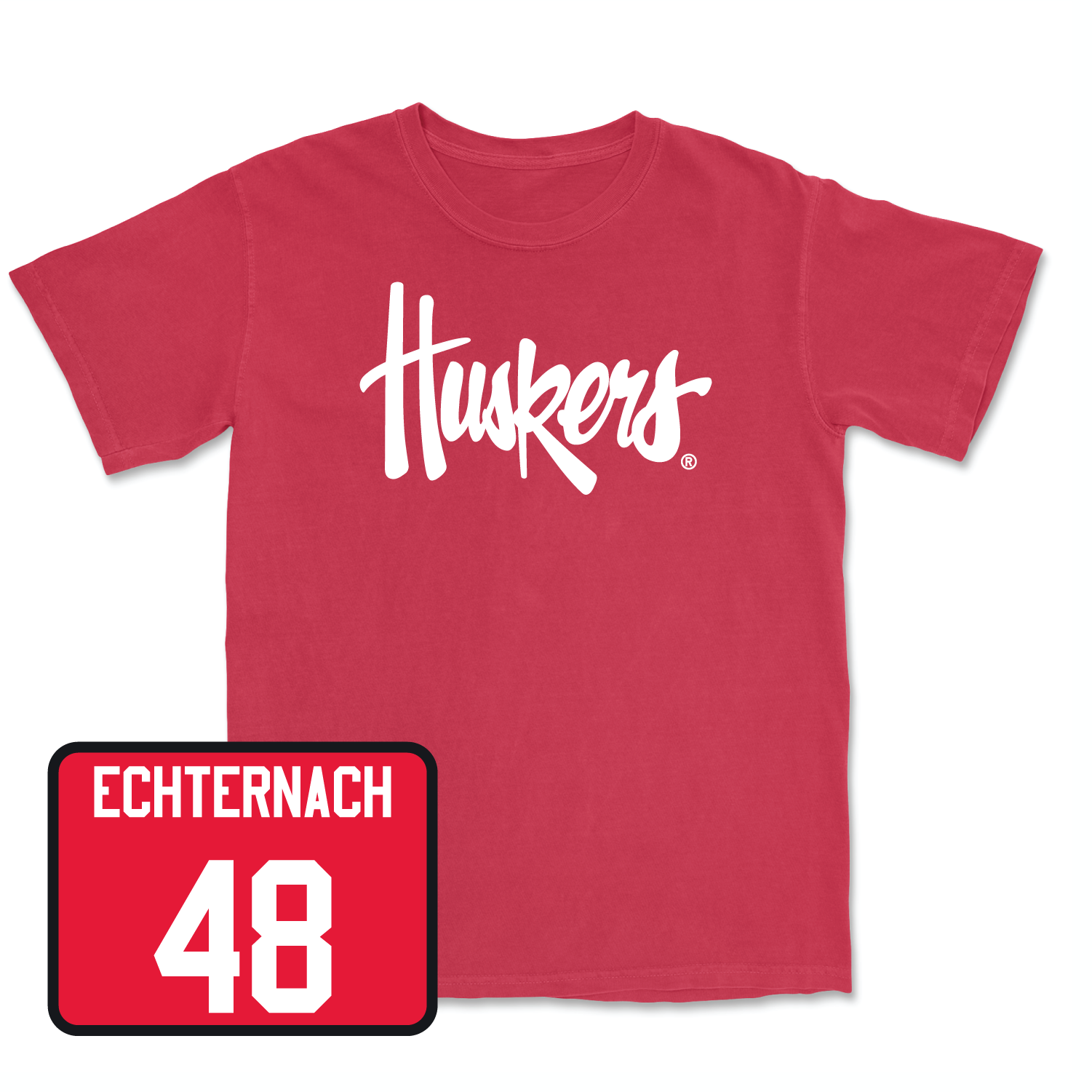 Red Football Huskers Tee Small / Cayden Echternach | #48