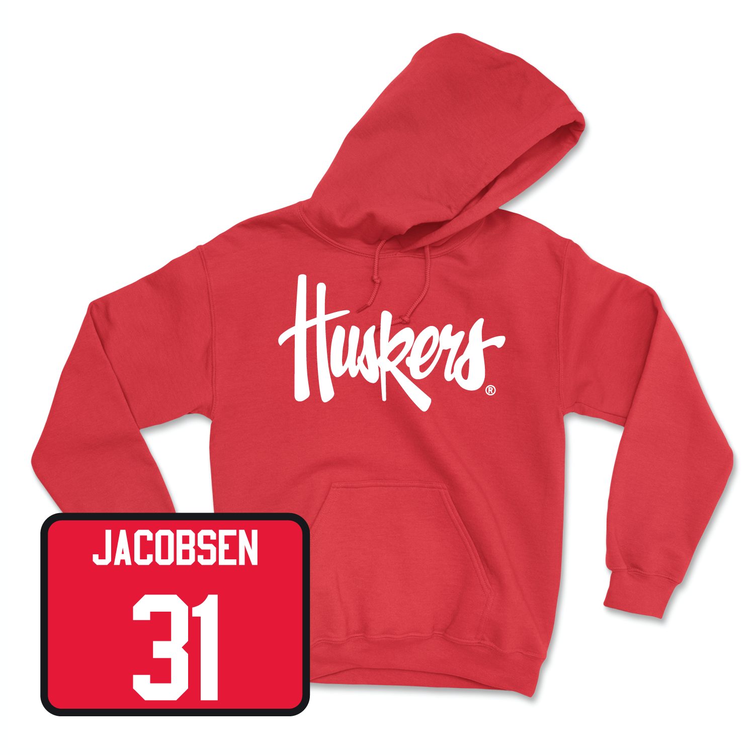 Red Men's Basketball Huskers Hoodie Youth Medium / Cale Jacobsen | #31