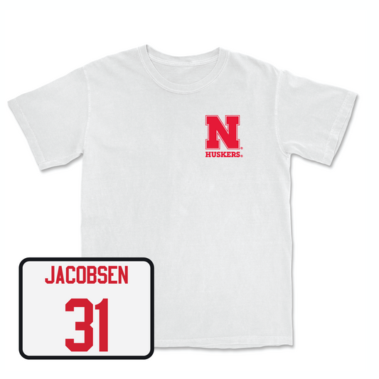 White Men's Basketball Comfort Colors Tee Youth Small / Cale Jacobsen | #31