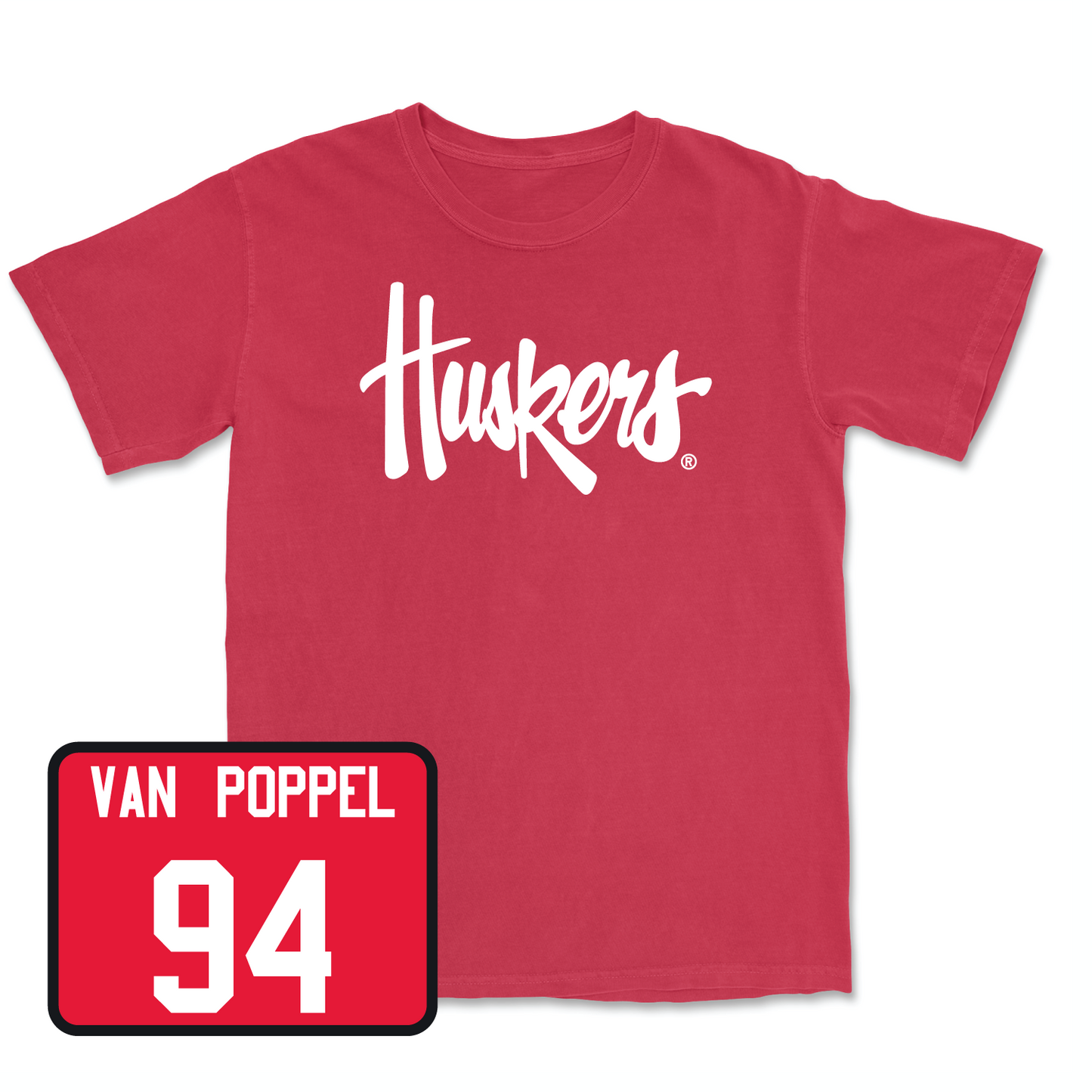 Red Football Huskers Tee Youth Large / Riley Van Poppel | #94