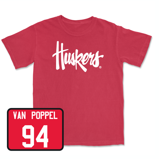 Red Football Huskers Tee Youth Small / Riley Van Poppel | #94