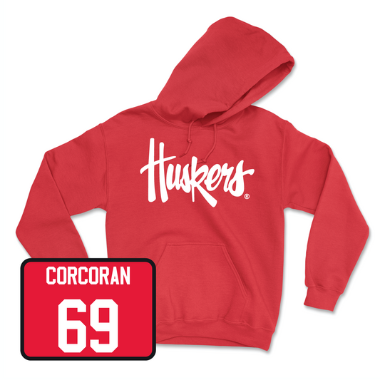 Red Football Huskers Hoodie 11 Youth Small / Turner Corcoran | #69