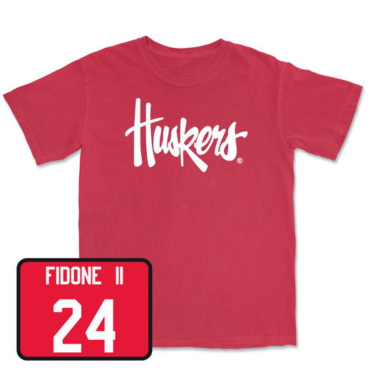 Red Football Huskers Tee 3 Youth Small / Thomas Fidone II | #24