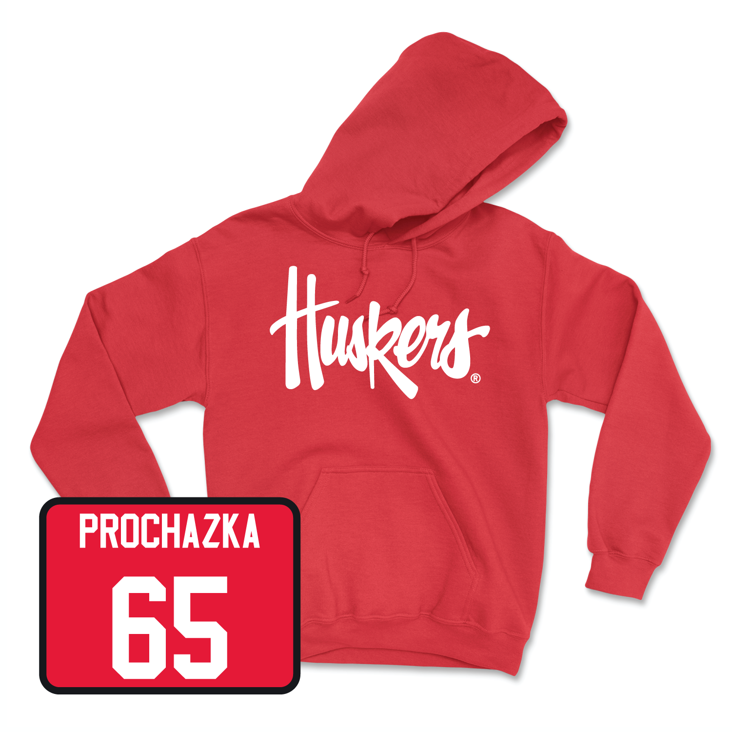 Red Football Huskers Hoodie 6 Youth Large / Teddy Prochazka | #65