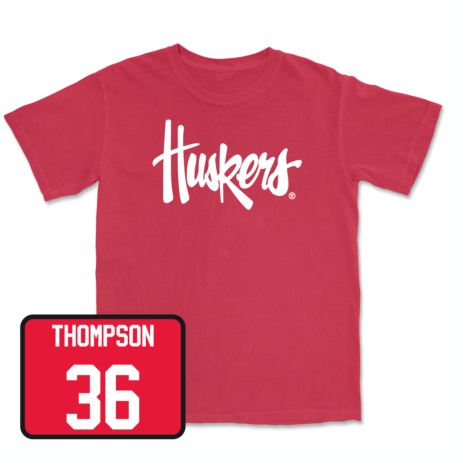 Red Football Huskers Tee Large / Taveon Thompson | #36